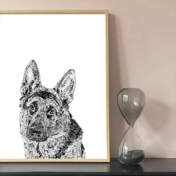 German shepherd painting hot sale black and white